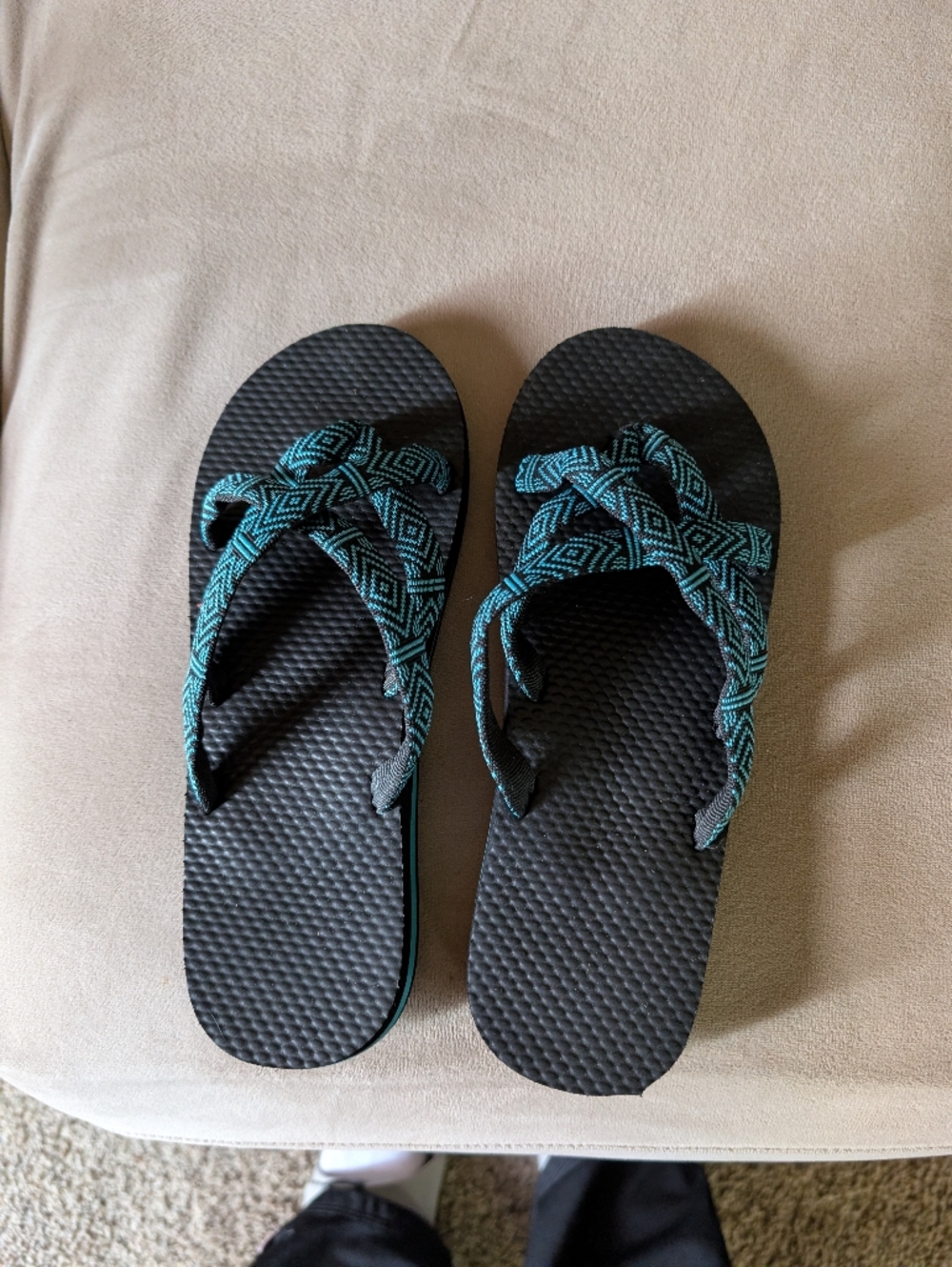 Flip Flop Sandals in Teal and Black